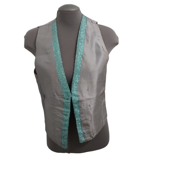 Vest - Turquoise Metallic Eyelash Fabric Grey Lining - Small - Unisex Adult - Picture 8 of 12
